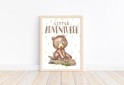 Little Adventurer Watercolor Bear Woodland Animals Nursery Unframed Print Rustic Country Boho Baby Decor
