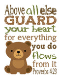 Bear Woodland Animal Christian Nursery Decor Unframed Print Above all else Guard your Heart - Proverbs 4:23