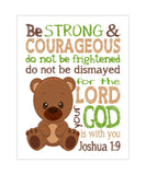 Bear Woodland Animal Christian Nursery Decor Unframed Print Be Strong and Courageous Joshua 1:9