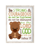 Bear Woodland Animal Christian Nursery Decor Unframed Print Be Strong and Courageous Joshua 1:9