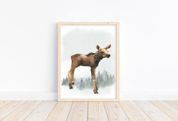 Moose Woodland Forest Animals Wilderness Watercolor Nursery Decor Unframed Print