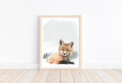 Fox Woodland Forest Animals Wilderness Watercolor Nursery Decor Unframed Print