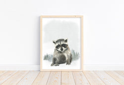 Raccoon Woodland Forest Animals Wilderness Watercolor Nursery Decor Unframed Print