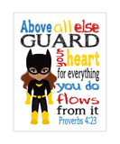 African American Batgirl Superhero Christian Nursery Decor Unframed Print Above all else Guard your Heart Proverbs 4:23