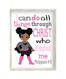 African American Batgirl Superhero Christian Nursery Decor Unframed Print I Can Do All Things Through Christ Who Strengthens Me Philippians 4:13