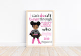 African American Batgirl Superhero Christian Nursery Decor Unframed Print I Can Do All Things Through Christ Who Strengthens Me Philippians 4:13