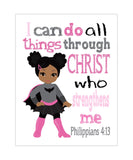 African American Batgirl Superhero Christian Nursery Decor Unframed Print I Can Do All Things Through Christ Who Strengthens Me Philippians 4:13