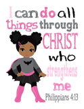 African American Batgirl Superhero Christian Nursery Decor Unframed Print I Can Do All Things Through Christ Who Strengthens Me Philippians 4:13