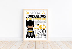 African American Batman Christian Superhero Nursery Decor Unframed Print Be Strong and Courageous Joshua 1:9
