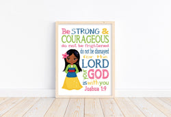 African American Mulan Christian Princess Nursery Decor Unframed Print Be Strong and Courageous Joshua 1:9