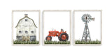 Barnyard Rustic Farm Nursery Decor Set of 3 Unframed Farmhouse Prints Watercolor Barn Red Tractor Windmill