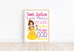 Belle Christian Princess Nursery Decor Unframed Print Seek Justice Love Mercy Micah 6:8