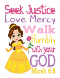 Belle Christian Princess Nursery Decor Unframed Print Seek Justice Love Mercy Micah 6:8