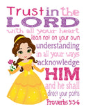 Princess Christian Nursery Decor Set of 4 Unframed Prints Cinderella, Merida, Elena and Belle with Bible Verses