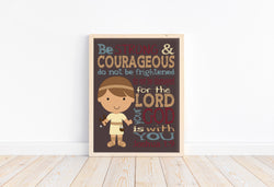 David and Goliath Biblical Superhero Christian Nursery Unframed Print - Be Strong and Courageous for the Lord is with You Joshua 1:9