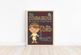 David and Goliath Biblical Superhero Christian Nursery Unframed Print - Be Strong and Courageous for the Lord is with You Joshua 1:9