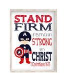 Captain America Superhero Christian Nursery Decor Unframed Print Stand Firm Remain Strong 1 Corinthians 16:13