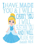 Princess Christian Nursery Decor Set of 4 Unframed Prints Cinderella, Merida, Elena and Belle with Bible Verses