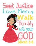Princess Christian Nursery Decor Set of 4 Unframed Prints Cinderella, Merida, Elena and Belle with Bible Verses