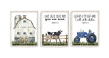 Farm Nursery Set of 3 Christian Farmhouse Unframed Prints Watercolor Barn Tractor Holstein Cow