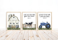 Farm Nursery Set of 3 Christian Farmhouse Unframed Prints Watercolor Barn Tractor Holstein Cow