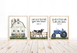 Farm Nursery Set of 3 Christian Farmhouse Unframed Prints Watercolor Barn Tractor Holstein Cow