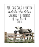 For this Child I Prayed 1 Samuel Christian Bible Verse Cow and Sheep Farmhouse Rustic Barnyard Farm Themed Nursery Decor Unframed Print