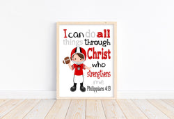 Personalized Georgia Bulldogs Christian Sports Nursery Decor Unframed Print I Can do All Things through Christ who Strengthens Me Philippians 4:13