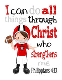 Personalized Georgia Bulldogs Christian Sports Nursery Decor Unframed Print I Can do All Things through Christ who Strengthens Me Philippians 4:13