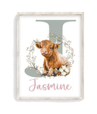 Personalized Watercolor Highland Cow Rustic Cotton Farmhouse Nursery Unframed Print Baby Name Letter Initial Monogram