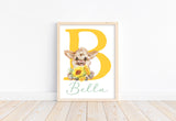 Personalized Highland Cow Sunflower Baby Girl Nursery Farmhouse Decor Unframed Print - Baby Name Letter Initial Monogram