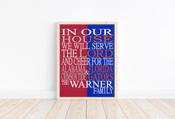 In Our House Alabama Crimson Tide and Florida Gators Personalized Family Name Christian Unframed Print