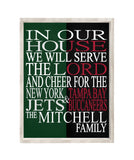 A House Divided New York Jets and Tampa Bay Buccaneers Personalized Family Name Christian Unframed Print