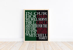 A House Divided New York Jets and Tampa Bay Buccaneers Personalized Family Name Christian Unframed Print