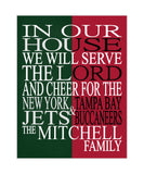 A House Divided New York Jets and Tampa Bay Buccaneers Personalized Family Name Christian Unframed Print