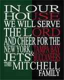 A House Divided New York Jets and Tampa Bay Buccaneers Personalized Family Name Christian Unframed Print
