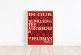 In Our House We Will Serve The Lord And Cheer for The Central Missouri Mules Personalized Family Name Christian Print