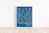 In Our House We Will Serve The Lord And Cheer for The Delaware Blue Hens Personalized Family Name Christian Print