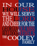 A House Divided Georgia Bulldogs and Ole Miss Personalized Family Name Christian Print