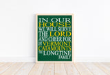 In Our House We Will Serve The Lord And Cheer for The Vermont Catamounts Personalized Family Name Christian Print