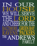 A House Divided Baltimore Ravens and Green Bay Packers Custom Name Christian Print