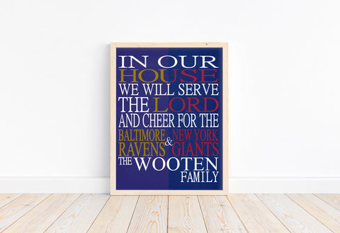 A House Divided Baltimore Ravens and New York Giants Custom Name Christian Print
