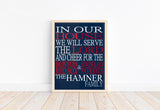 In Our House We Will Serve The Lord And Cheer for The Boston Red Sox and New England Patriots Personalized Family Name Christian Print