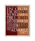 A House Divided Texas A&M Aggies and Texas Longhorns Personalized Family Name Christian Print (Copy)