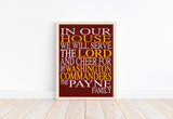 In Our House We Will Serve The Lord And Cheer for the Washington Commanders Personalized Family Name Christian Print