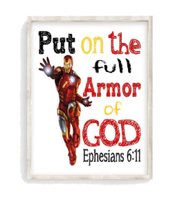 Ironman Superhero Christian Nursery Decor Unframed Print Put On The Full Armor Of God Ephesians 6:11