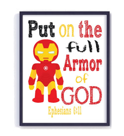 Ironman Superhero Christian Nursery Decor Unframed Print Put on the full Armor of God Ephesians 6:11