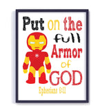 Ironman Superhero Christian Nursery Decor Unframed Print Put on the full Armor of God Ephesians 6:11