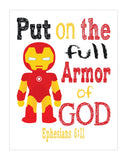 Ironman Superhero Christian Nursery Decor Unframed Print Put on the full Armor of God Ephesians 6:11