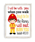Fireman Real Life Superhero Christian Nursery Unframed Print - I Will Be With You, Isaiah 43:2-3